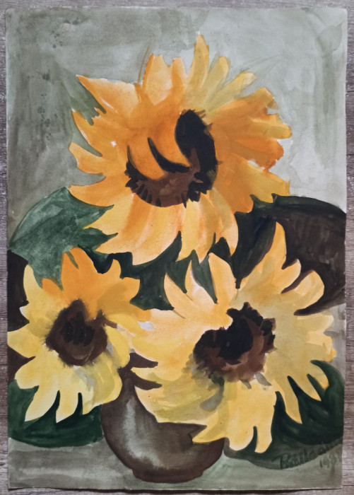Vas cu floarea soarelui// acuarela Rodica Raileanu 1987