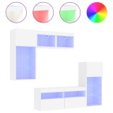 Cumpara ieftin Unitati de perete TV cu LED-uri, 5 piese, alb, lemn prelucrat