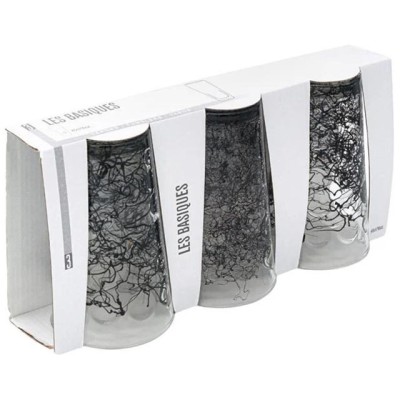 Set 3 pahare Felis, Sticla, Model fum, 450 ml, Transparent/Negru foto