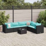 vidaXL Set mobilier de grădină cu perne, 7 piese, negru, poliratan