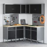 vidaXL Set dulap lucru &amp; panou c&acirc;rlige, 12 piese, negru, MDF &amp; metal