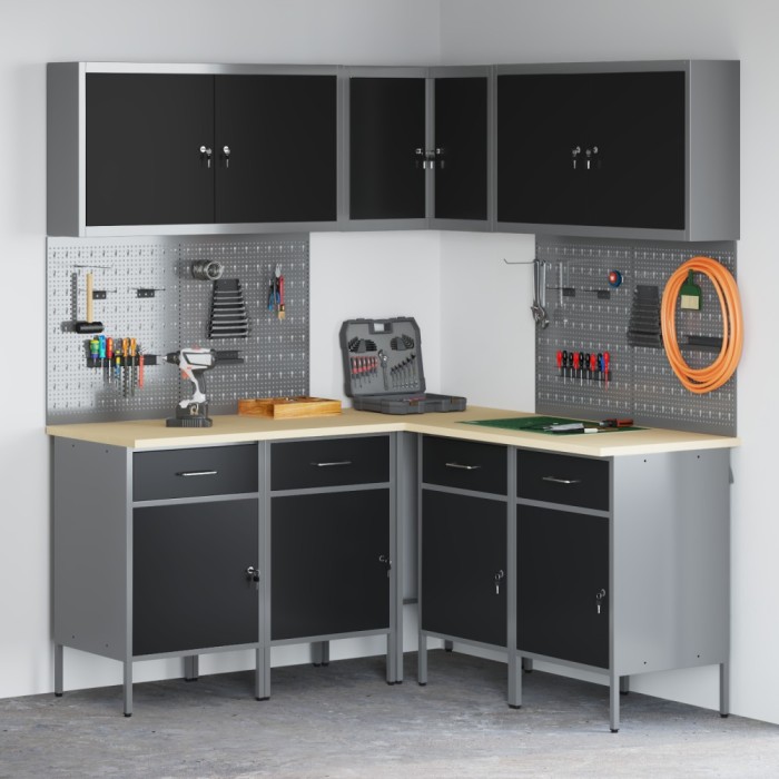vidaXL Set dulap lucru &amp; panou c&acirc;rlige, 12 piese, negru, MDF &amp; metal