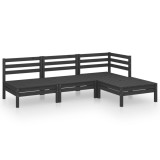 Set mobilier de gradina, 4 piese, negru, lemn masiv de pin
