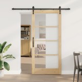 vidaXL Ușă glisantă natural 93 x 202 cm Lemn masiv de pin și sticlă 3332343