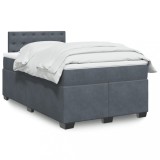 vidaXL Pat box spring cu saltea, gri &icirc;nchis, 120x190 cm, catifea