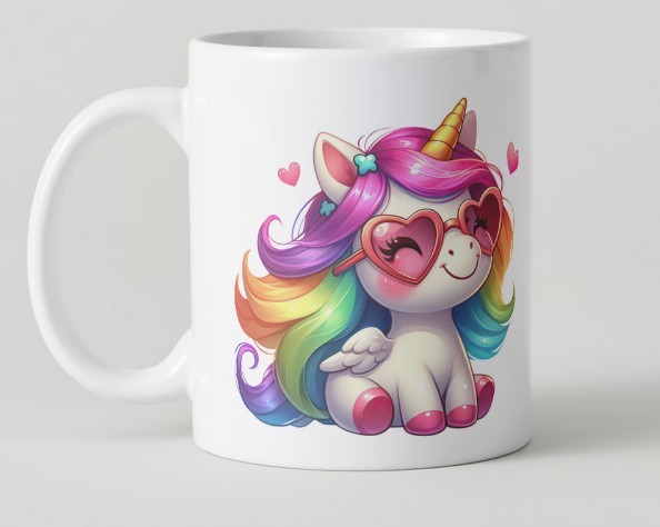 Cana alba ceramica personalizata cu model unicorn, INOVATIX&reg;. 330ml