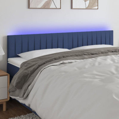 vidaXL Tăblie de pat cu LED, albastru, 160x5x78/88 cm, textil foto