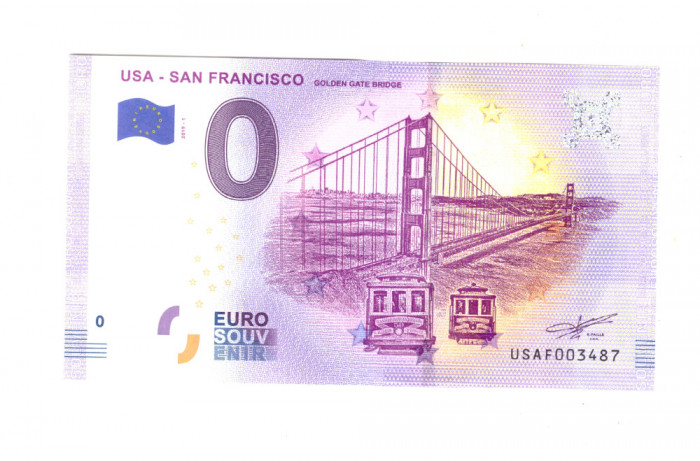 Bancnota souvenir SUA 0 euro San Francisco Golden Gate Bridge 2019-1, UNC