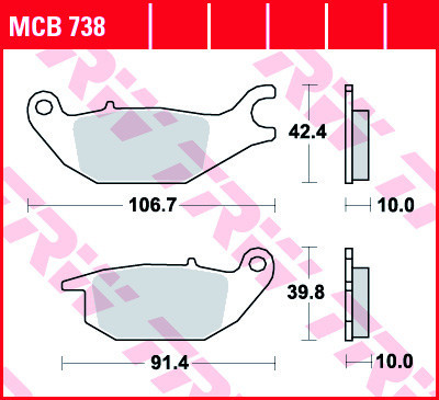 Set placute frana spate TRW MCB738 - Honda CBR 125 (04-10) - XL 125 Varadero (01-13) - CBR 125 R (04-) - Yamaha YZF-R 150 (14-)
