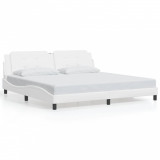 VidaXL Cadru de pat cu lumini LED, alb, 200x200 cm, piele ecologică