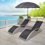 Cumpara ieftin Șezlonguri de plajă cu umbrelă, negru, aluminiu