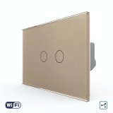 Cumpara ieftin Intrerupator dublu cap scara/cruce Wi-Fi cu touch Livolo, auriu, standard italian