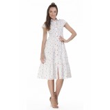 Rochie midi tip camasa, cu maneca scurta, alba cu floricele