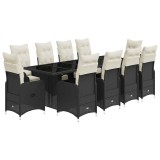 Cumpara ieftin Set bistro de gradina, 11 piese, cu perne, negru, poliratan