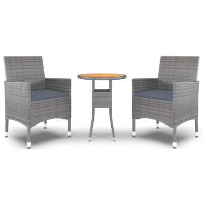 Set mobilier de gradina, 3 piese, gri, poliratan foto