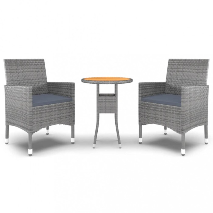 Set mobilier de gradina, 3 piese, gri, poliratan