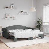 vidaXL Pat de zi cu extensie, gri &icirc;nchis, 90x190 cm, textil
