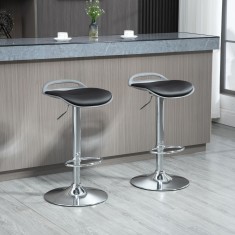 HOMCOM Set de 2 scaune de bar cu inaltime reglabila, scaune de bucatarie inalte pivotante cu suport pentru picioare, negru foto