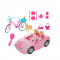 Jucarie pentru fete, masina decapotabila roz cu 2 papusi cu parul lung si blond