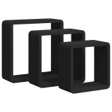 Cumpara ieftin Rafturi de perete cub, 3 buc., negru, MDF