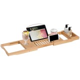 HomCom Mensola per Vasca da Bagno Ripiano Vassoio da Bagno in Bamb&ugrave; Naturale Lunghezza Estendibile 23.5x4x75-109cm