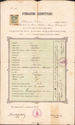 HST A211 Certificat școlar 1902 Lugoj semnat olograf Putnoky Miklos foto