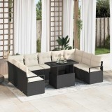 Cumpara ieftin Set de canapele pentru grădină cu pernă 10 pcs negru și crem