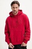 Desigual hanorac de bumbac NUEVA ESCOCIA barbati, culoarea rosu, cu glugă, cu imprimeu, 25SMSK04