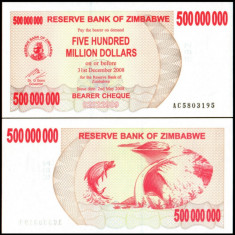 Zimbabwe 2008 - 500.000.000 dollars UNC foto