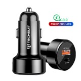 Incarcator Auto USB-A QC 3.0 18W, USB Tip C PD 30w Techsuit