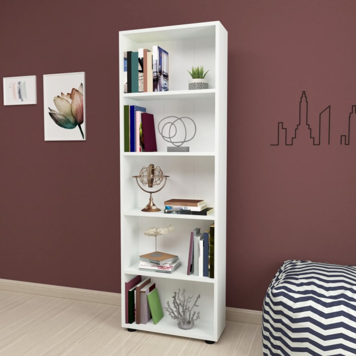 Raft carti Vara 172 x 55 x 20 cm pal alb cu 5 polite [en.casa] HausGarden Leisure