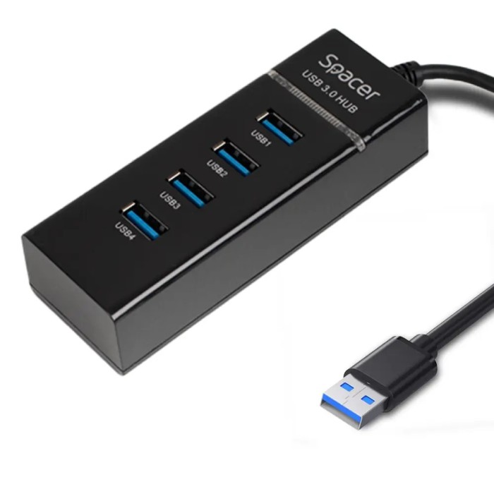 HUB extern SPACER SPH-4USB30-01 porturi USB3.0 x4 conectare prin USB3.0 cablu 1m negru