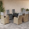 Gossi set de masa pentru gradina, 7 piese, cu perne, bej, poliratan
