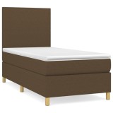 Cumpara ieftin Pat box spring cu saltea, maro inchis, 90x200 cm, textil