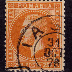 RO 1872 ,LP 38 g ,"Carol I - Paris "- 25 B portocaliu inchis , stampila Iasi