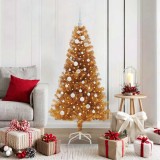 VidaXL Brad de Crăciun cu 150 LED cu suport Auriu 150 cm PET 3396615