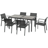 Set mobilier gradina/terasa, gri, efect lemn, 1 masa, 6 scaune, Payton GartenVIP DiyLine, ART