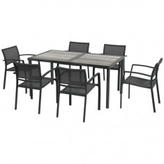 Set mobilier gradina/terasa, gri, efect lemn, 1 masa, 6 scaune, Payton GartenVIP DiyLine