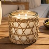Lumanare alba cu 2 fitiluri in recipient de sticla cu sfoara, &Oslash;10x10cm, CMCLASS