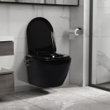 Vas WC Suspendat Negru Ceramică fără Ramă cu Bideu vidaXL 36.5x48x41.5 cm &Icirc;nchidere Silentioasă, Montare Ascunsă