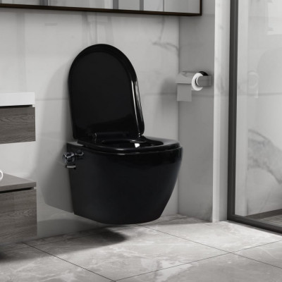 vidaXL Vas WC suspendat fără ramă cu funcție de bideu, negru, ceramică foto