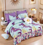 Cumpara ieftin Lenjerie pat dublu,bumbac finet,6 piese,cearceaf cu elastic,bleu mov cu sirene-A1464