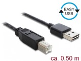 Cablu EASY-USB 2.0 tip A la USB-B T-T 0.5m Negru, Delock 83684