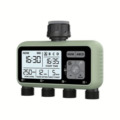 Programator irigare grădină pentru 4 zone, alimentare pe baterii, compatibil 3/4&amp;rdquo;, display LCD foto