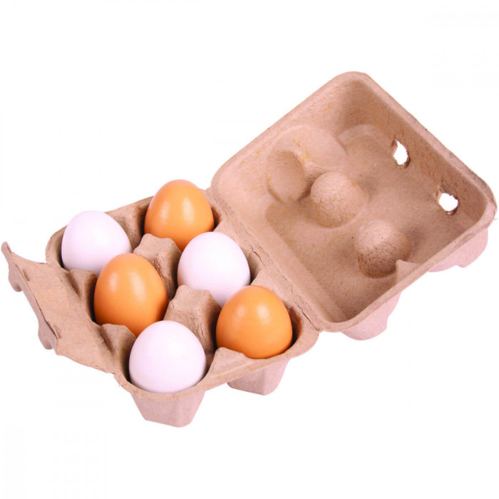 Set 6 oua din lemn in cutie