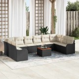 VidaXL Set canapea grădină 11 pcs Negru, alb Mare Ratan, Poliester