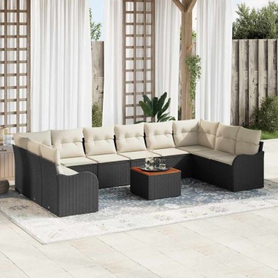 vidaXL Set de canapele pentru grădină 11 pcs Negru Rattan poli foto