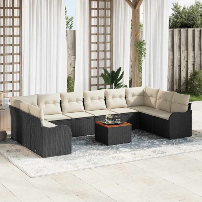 vidaXL Set de canapele pentru grădină 11 pcs Negru Rattan poli