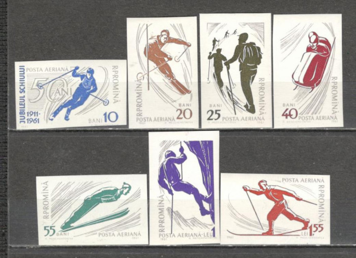 Romania.1961 Posta aeriana-Sporturi de iarna nedantelate YR.258