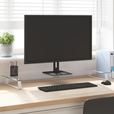 vidaXL Suport de monitor, alb, 100x35x8 cm, sticlă securizată și metal foto